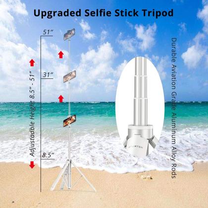 Imagem de Tripé Selfie Stick ATUMTEK 51 com controle remoto Bluetooth branco