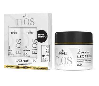 Imagem de Triskle Kit Lisos Perfeitos Fios de Porcelana 500 ml (Sh, Cond, Máscara 350g) + Power Dose