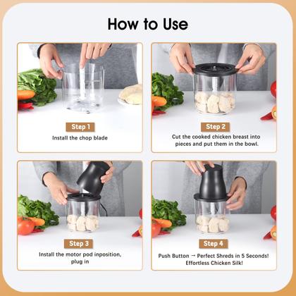 Imagem de Triturador de frango elétrico para picador de alimentos, tigela de 250 W e 1,5 L