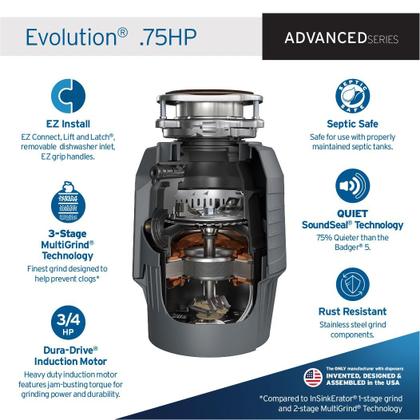 Imagem de Triturador de lixo de resíduos alimentares InSinkErator EVOLUTION 0.75HP