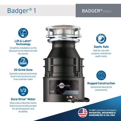 Imagem de Triturador de lixo InSinkErator Badger 1 1/3 HP com cabo de alimentação