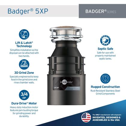 Imagem de Triturador de lixo InSinkErator Badger 5XP 3/4 HP preto/inoxidável