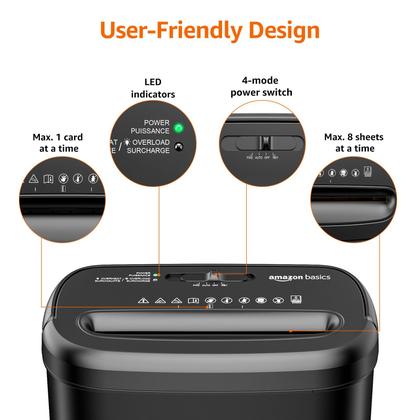 Imagem de Triturador de papel Amazon Basics, corte transversal de 8 folhas com cartão de crédito