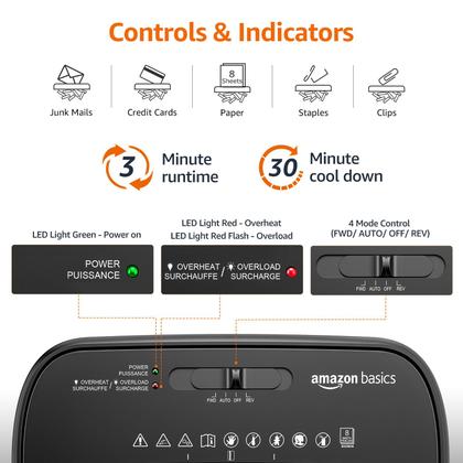 Imagem de Triturador de papel Amazon Basics, corte transversal de 8 folhas com cartão de crédito