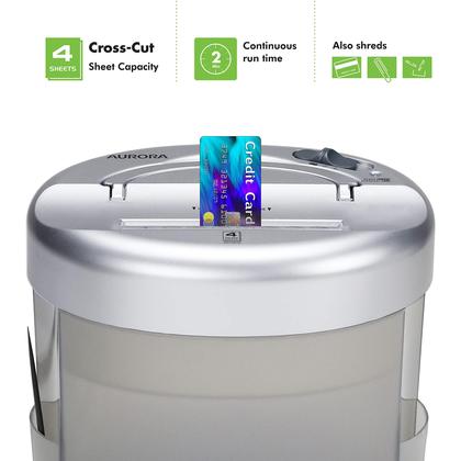 Imagem de Triturador de papel Aurora Desktop Cross-Cut de 4 folhas com cesto