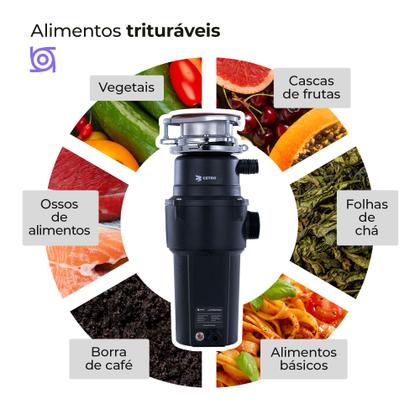 Imagem de Triturador de Resíduos e Alimentos para Pia Cetro Suprême Crusher CFPM KD 1437 1HP 220V