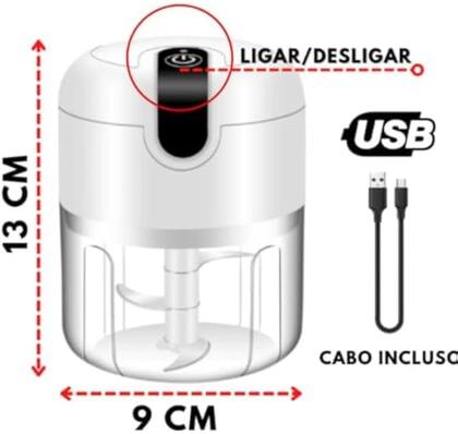 Imagem de Triturador Elétrico de Alho, Cortador de Legumes, Fatiador de Alimentos Sem Fio, Ralador 250ml