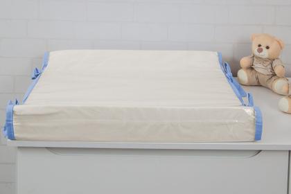 Imagem de Trocador Americano Comoda Fraldas Impermeável Anatomico Com Abas Bebê Enxovais Capa Plástica Off White com Azul Bebe