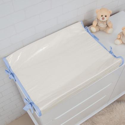 Imagem de Trocador Americano Comoda Fraldas Impermeável Anatomico Com Abas Bebê Enxovais Capa Plástica Off White com Azul Bebe