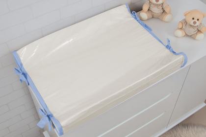 Imagem de Trocador Americano Comoda Fraldas Impermeável Anatomico Com Abas Bebê Enxovais Capa Plástica Off White com Azul Bebe