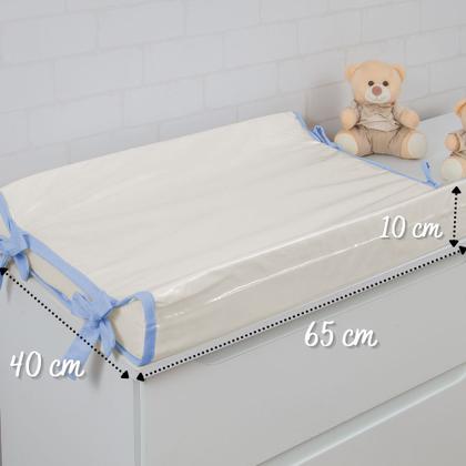 Imagem de Trocador Americano Comoda Fraldas Impermeável Anatomico Com Abas Bebê Enxovais Capa Plástica Off White com Azul Bebe