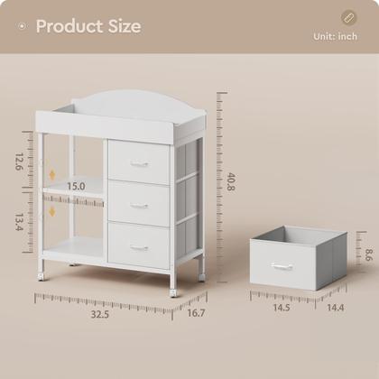 Imagem de Trocador de bebê YeTom Cômoda com 3 gavetas de tecido