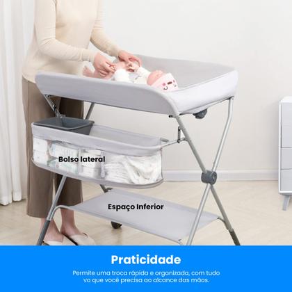 Imagem de Trocador Fraldas Bebê Portátil Cinto Segurança Mede Altura