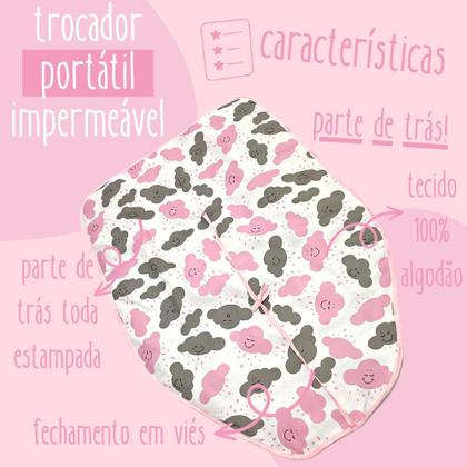 Imagem de Trocador Portátil Bebê Impermeável Grande 100% Algodão com Fechamento - Mãe e Filho Enxovais