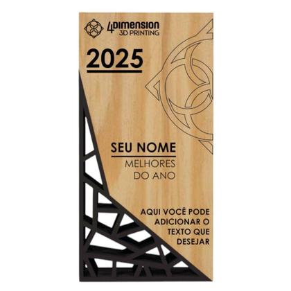 Imagem de Troféu Abstract Polygon - Placa de madeira Gravada a Laser com Detalhe em impressao 3D