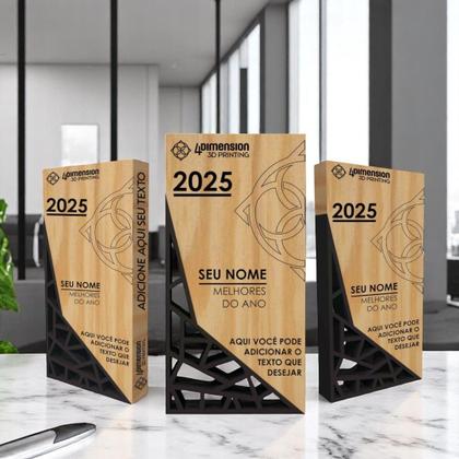 Imagem de Troféu Abstract Polygon - Placa de madeira Gravada a Laser com Detalhe em impressao 3D