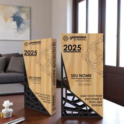 Imagem de Troféu Abstract Polygon - Placa de madeira Gravada a Laser com Detalhe em impressao 3D