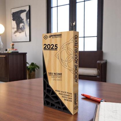 Imagem de Troféu Abstract Polygon - Placa de madeira Gravada a Laser com Detalhe em impressao 3D