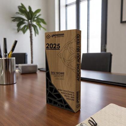 Imagem de Troféu Abstract Polygon - Placa de madeira Gravada a Laser com Detalhe em impressao 3D