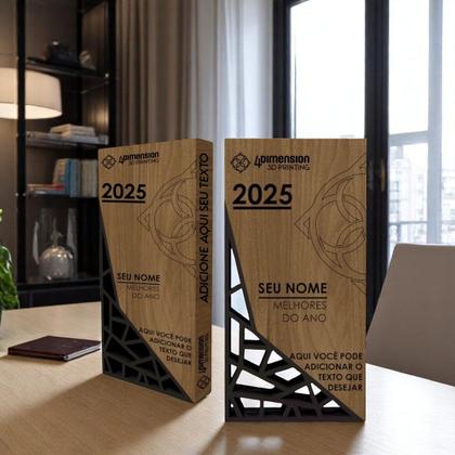 Imagem de Troféu Abstract Polygon - Placa de madeira Gravada a Laser com Detalhe em impressao 3D