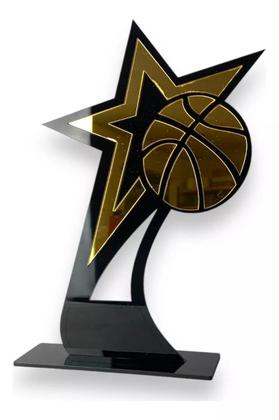 Imagem de Troféu Basquete Acrílico Preto E Dourado 14x22 C/base Preta