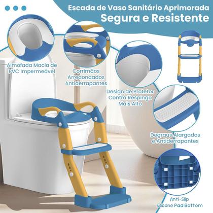 Imagem de Troninho Com Escada Infantil Assento Redutor Vaso Sanitário Criança Elevação Bebe Banheiro Casa Pratico Aprendizado Desfralde