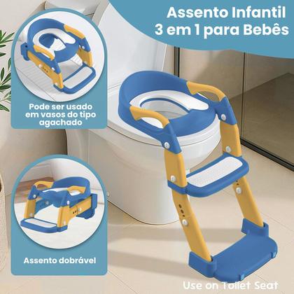 Imagem de Troninho Com Escada Infantil Assento Redutor Vaso Sanitário Criança Elevação Bebe Banheiro Casa Pratico Aprendizado Desfralde