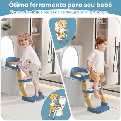 Imagem de Troninho Com Escada Infantil Assento Redutor Vaso Sanitário Criança Elevação Bebe Banheiro Casa Pratico Aprendizado Desfralde