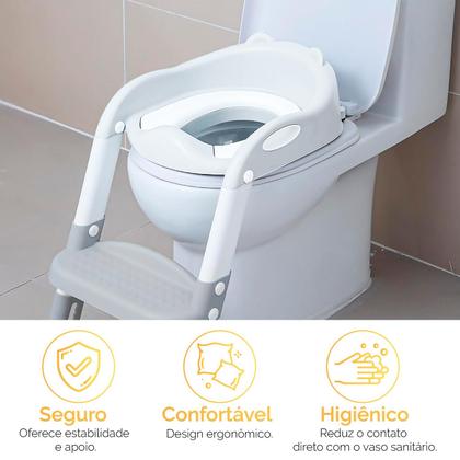 Imagem de Troninho Redutor Infantil com Escada Vaso Sanitário com Assento Rosa, Azul ou Cinza