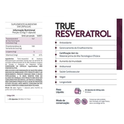 True Resveratrol 450mg - 30 Cápsulas - TRUE SOURCE Imagem de True Resveratrol 450mg - 30 Cápsulas - TRUE SOURCE