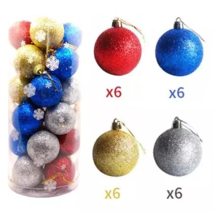 Imagem de Tubo 24 Bolas Luxo Glitter Enfeita Decorar Natal Decoração