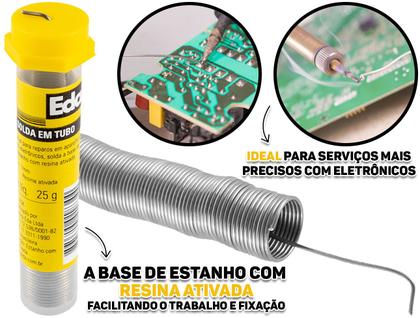 Imagem de Tubo Fio De Solda 25g P/ Eletrônicos Reparos Manutenção Estanho Com Resina Ativada Ponta 1mm 