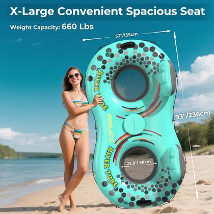 Imagem de Tubo fluvial inflável POOLACC para 2 pessoas com refrigerador e porta-copos