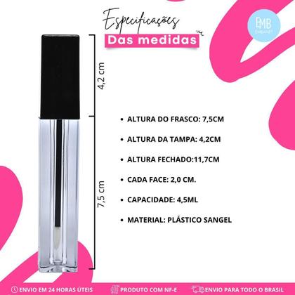 Imagem de Tubo Gloss Labial Batom Liquido Quadrado Via 4.5Ml - 25Und