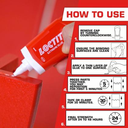Imagem de Tubo Glue Loctite Extreme Clear de 48 ml, pacote com 6 unidades para madeira e metal