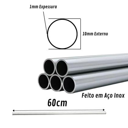 Imagem de Tubo Inox 201 Redondo 10mm Barra Suporte Multiuso 60cm