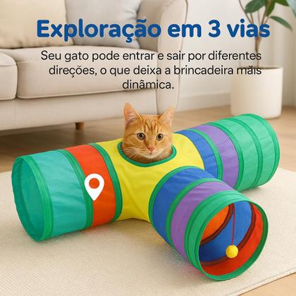 Imagem de Tunel Labirinto T Brinquedo Interativo Para Pets Gatos Gatinhos Gato Brincar Com 3 Saídas