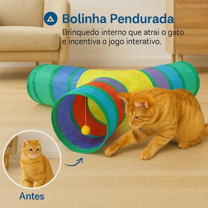 Imagem de Tunel Labirinto T Brinquedo Interativo Para Pets Gatos Gatinhos Gato Brincar Com 3 Saídas