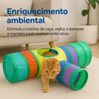 Imagem de Tunel Labirinto T Brinquedo Interativo Para Pets Gatos Gatinhos Gato Brincar Com 3 Saídas