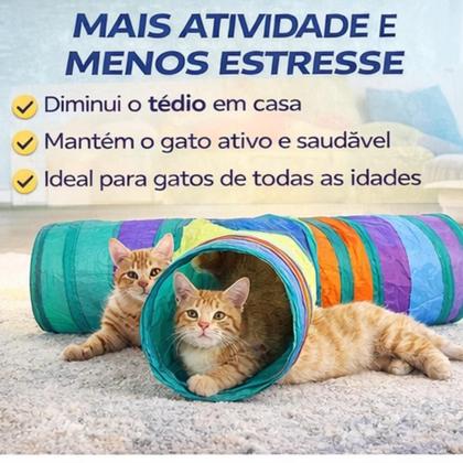Imagem de Túnel Para Gatos Em T Colorido Brinquedo Interativo Pet Napi