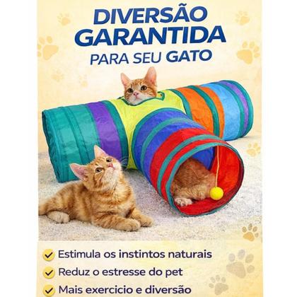 Imagem de Túnel Para Gatos Em T Colorido Brinquedo Interativo Pet Napi