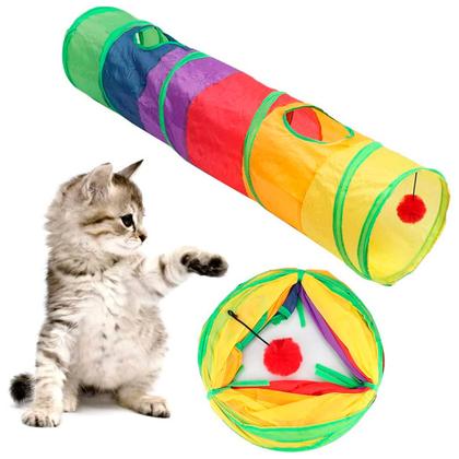 Imagem de Túnel Pet Para Gato Diversão Labirinto Interativo Cachorro Cão Brinquedo Pet Colorido 125cm x25 cm