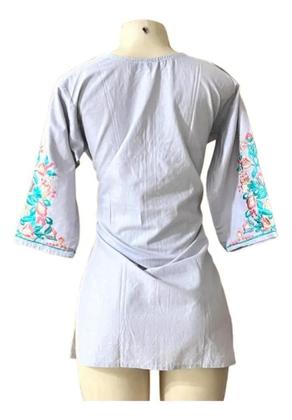 Imagem de Túnica Bata Indiana Feminina Luxo Bordada Algodão PK-2406
