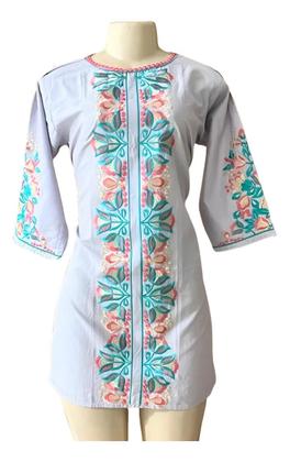 Imagem de Túnica Bata Indiana Feminina Luxo Bordada Algodão PK-2406