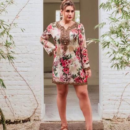 Imagem de Túnica Chiffon, Bordado Com Pedraria, Ideal Para Festas T: M