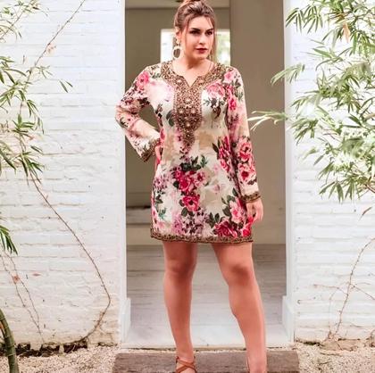 Imagem de Túnica Chiffon, Bordado Com Pedraria, Ideal Para Festas T: M