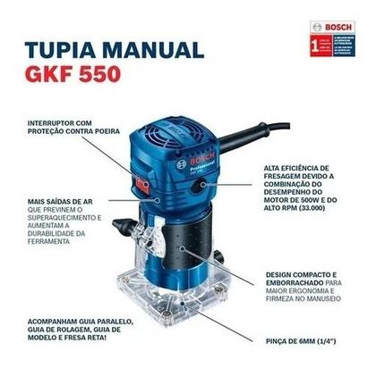 Imagem de Tupia Bosch Gkf 550 550w 220v + Kit Fresas P/ Madeira 12 Pcs