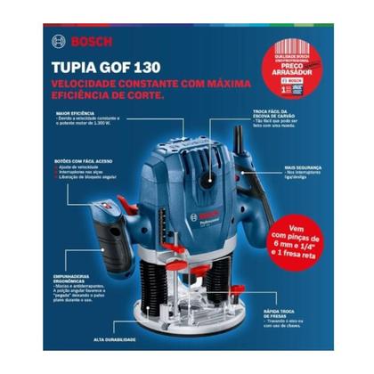 Imagem de Tupia de Coluna 6 MM 1300W Profissional com Acessórios GOF 130 BOSCH