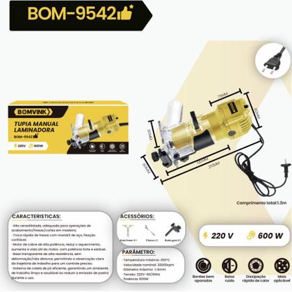 Imagem de Tupia Elétrica Manual Compacta 600W Profissional 220V