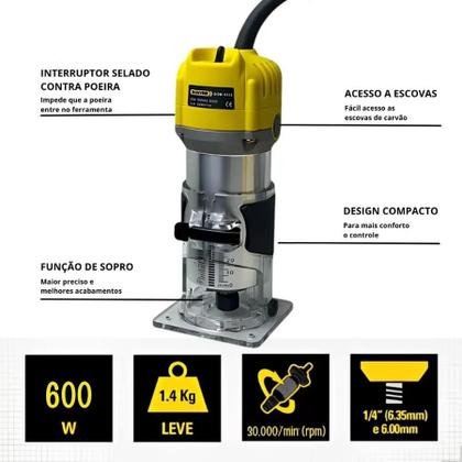 Imagem de Tupia Elétrica Manual Compacta 600W Profissional 220V